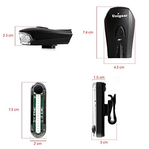 Fahrradbeleuchtung Set, Wiederaufladbare LED Fahrradlampen, inkl. Frontlicht mit störungsfreiem Licht und schaltbares Rücklicht - 5