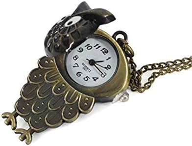 Minifamily® Vintage Bronze Owl Shape Pendant Necklace Watch Come With Free Unique Ring and Rubber Wrist Band