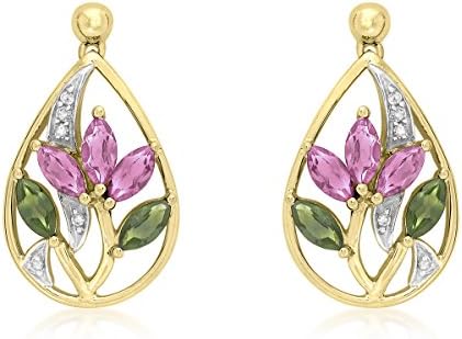 9 ct Green and Pink Tourmaline Drop Earrings