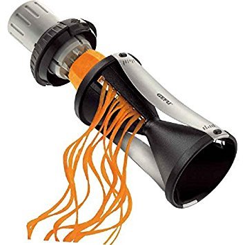 Gefu 13780 Spirelli 2.0 - Cortador en espiral, para cortar verduras, con soporte para residuos, incluye libro con 4 recetas y consejos (posiblemente en inglés).