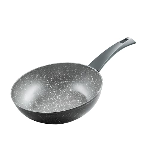 Zanetti - Durapietra, Padella Wok Induzione 20 cm, Padella Wok Antiaderente adatta anche all'Induzione, Diametro 20 cm, Colore Grigio
