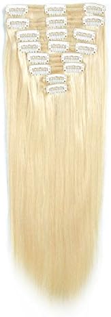 Winky Wiggery 16"-22" inches 8PCS 120g-150g, Double Weft Full Head Clip in 100% Real human Hair Extensions for Women Beauty (18"-130g, #613(Bleach Blonde))