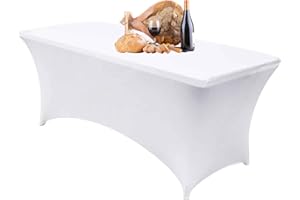 Dololoo Dehnbare Tischdecken, 1,8 m für rechteckige Tische, angepasste Spandex, rechteckige Terrassentischabdeckungen, Marktstände, Hochzeit, Party, Küche, Schönheitsveranstaltung, Dekoration, Weiß