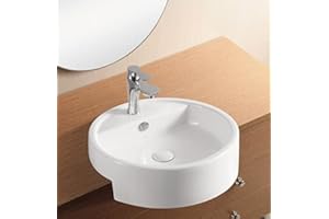 Clickbasin Semi Recessed Bathroom Basin | A Large Family Sized 480mm Diameter Sink | Sits on Edge of Counter for a Space Saving Install | in White Ceramic with Overflow
