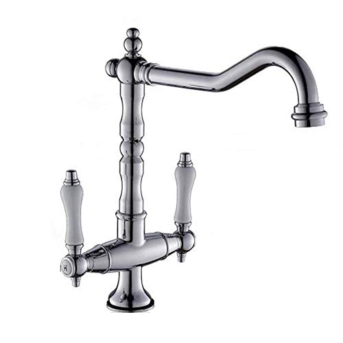 YUETAI Nostalgie - Grifo de Cocina (orientable 360°, 2 Mangos, latón Cromado)