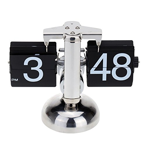Anself Kleinen Maßstab Table Clock Retro Flip über Clock Edelstahl Flip Innenzahnradpumpen betrieben Quartz Uhr schwarz/weiß