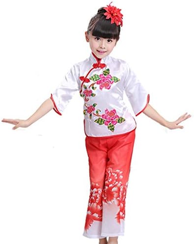 Byjia Children 'S Dance Stage Costumes Yangko Folk Girls Classical Fan Drum Performance Loose Teen Clothing Students Chorus Group Team Red 140Cm