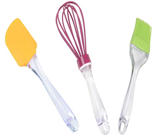 3-teiliges Silikon Küchenset / Backset – Teigschaber, Schneebesen und Back Pinsel (Bunt) - 3