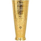 Indian Art Villa Embossed Flower Design Brass Lassi Glass Tumbler (1600 ml, Gold)