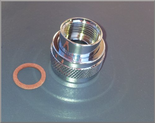 1/2 Zoll IG x M15 IG, Gewinde Adapter 1/2 Zoll Innengewinde auf M15 Innengewinde verchromt für Gewinde von neueren Designhähnen - für kleine Perlstrahlergewinde zum Anbringen z.B. eines Aquadea Crystal Wirblers oder Wasserfilters. Vola