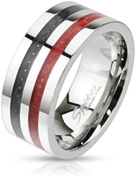 Paula & Fritz® Ring aus Edelstahl Chirurgenstahl 316L Zwei Bänder eingelegte Karbonfaser schwarz, rot verfügbare...