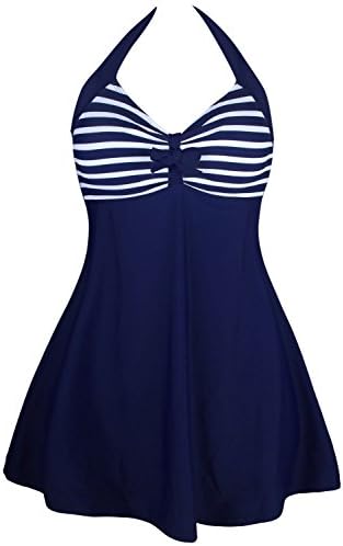 Ladies Retro One Piece Push Up Swimming Costume Dress Beachwear Plus Size Halterneck Swimwear(S-XXXL)