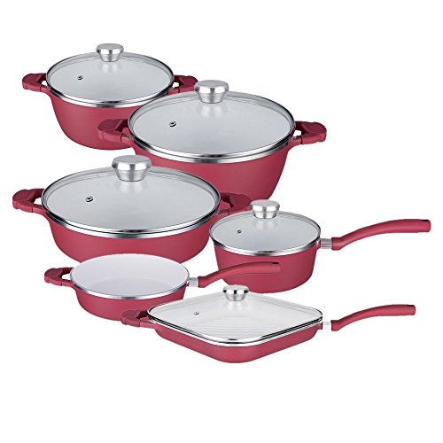 Aluguss Kochtopf 7.Tlg Set Topf Aluminum Keramik Antihaft INDUKTION IM-1007CR Aluminum Kochgeschirr- SET ROT
