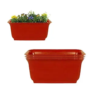 Meded Garden Essential Plastic Window Planter/Pots (Rectangular 6.1 X 13.4 Inch, Brown, Pack of 4)