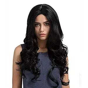 ALX Hair Extensions And Wigs Full Head Long Wavy Hair Wigs for Women (Natural Black )