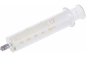 SKYPRO 1 opakowanie szklanych strzykawek z nakrętkami, 50 ml Luer Lock wielokrotnego użytku szklana strzykawka, metalowy wtryskiwacz kaliber Luer Lock próbnik laboratoryjny do laboratorium