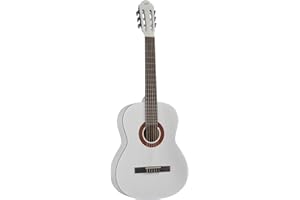 EKO Guitars CS-10 White Klassikgitarre Serie Studio 4/4 Maßstab, Top aus Lindenholz, Bänder und Boden aus laminiertem Lindenholz, Griff und Griffbrett aus Birke, inklusive Tasche, Farbe: Weiß