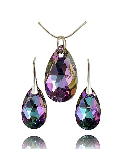 Crystals & Stones Plata 925 grandes Juego de joyas * Color De Almendra * * Vitrail Light * Schön Mujer Joyas Set con cristales de swarovski elements - Fantástica Pendientes y collar con caja de regalo