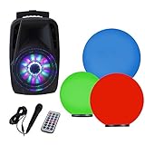soundanlage mieten essen 【LIEFERUMFANG】: 3x Kugelleuchten Ø 2x20, 1x30cm + Anschlußkabel +3x RGB-Leuchtmittel +Mobiles Soundsystem 300W + Mikrofon+ Fernbedienung + Netzteil