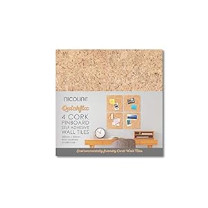 Nicoline Self Adhesive Cork Pin Board Tiles - Noticeboard Messages - 4 Pack