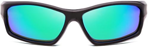 SojoS Kids Fabulous Flexible Silicone Rubber Polarised Square Mirrored Fashion Sunglasses for Boys and Girls SK208 with Black Frame/Green Lens