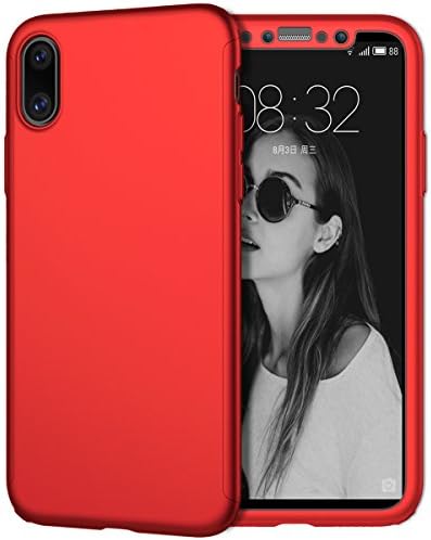 iPhone X Case, KGD case [Perfect Fit] 360 Degree All-around Ultra Thin Full Body Coverage Protection Dual Layer Hard Slim Case + Tempered Glass Screen Protector For iPhone X-Red