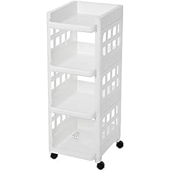 SONGMICS Étagère sur roulettes, 4 Niveaux, Plastique, polypropylène Gain de Place, Cuisine, Salle de Bains, Rangement des Affaires, Blanc KSC02WT