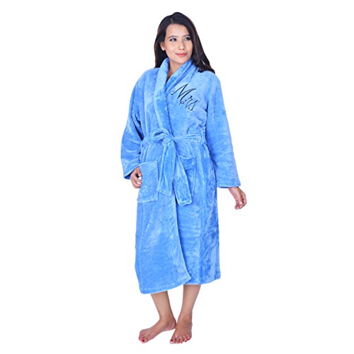 Unisex/Male/Female 100% Luxury Coral Fleece Shawl Collar Bathrobe Personalised with Monogram /Dressing Gown/Housecoat/Spa gown with Tie Front available in 3 colours River Blue, Sharkskin Grey & Warm Taupe. Avaiable in Alphabet letters and MR or MRS RS.1250 (64.00% Off) - Amazon