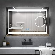 Quavikey LED Badspiegel 80x60cm Badezimmer Spiegel Aluminium mit LED Licht Beleuchtung Schminkspiegel Wandspiegel 3-Fach Vergrößerung Bleifrei Antibeschlag Touch Schalter Helligkeit Dimmbar