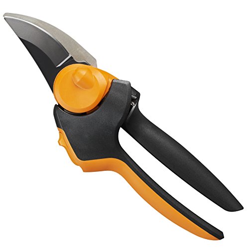 Fiskars Bypass-Gartenschere mit Rollgriff für frische Äste und Zweige, Antihaftbeschichtet, Hochwertige Stahl-Klingen, Länge 22 cm, Schwarz/Orange, PowerGear X, PX94, 1023628 - 2
