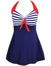 FeelinGirl Vestido de Traje de Baño Una Pieza Talla Grande con Pantalones Seguros para Mujer