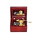 Andoer® Red Wood Musical Box Hand Crank Gold Movement Music Box with Built-in Mirror Melody Castle in the Sky