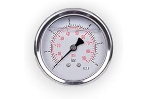 DPM TAPES Manomètre glycérine raccord axial en acier inoxydable IP65 63 mm avec connecteur arrière, 1/4 glycérine (0-6 bar)