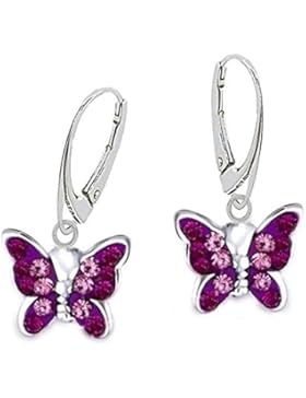 GH* Lila Amethyst Kristall Schmetterling Brisur Ohrringe 925 Echt Silber Mädchen Kinder Ohrhänger Geschenkidee