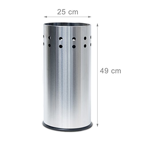 Relaxdays 10019103 Schirmständer Edelstahl, rund mit Lochmuster für Regenschirm, Gehstock, Regenschirmständer mit Einleger und Unterleger, Geschenkpapierständer, Höhe 49,5 cm, Durchmesser 22,5 cm, silber - 3