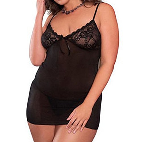 Tenflyer Plus Size Women's Sexy Lingerie Elegant Lace Temptation Sleepwear Chemise Dress T-back