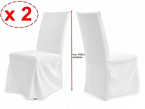 2er Universal Stuhlhussen für extra hohe Lehne bis 112cm - PARIS PLUS (Weiß)