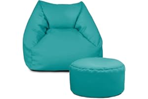 rucomfy Beanbags Snuggle Bean Bag Chair - Kids Armchair Beanbag Seat with Filling Included - Childrens Bedroom Furniture for Boys and Girls - 50 x 46 x 48cm (Turquoise, With Footstool)