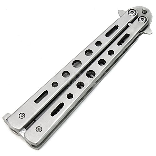 Cewaal Silber Edelstahl Metall Praxis Balisong Schmetterling Comb Knife Trainer Training Werkzeug - 4