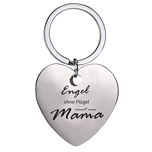 Schlüsselanhänger Herz mit Gravur für Muttertagsgeschenk - Anhänger Engel ohne Flügel, nennt Man Mama Silber Schlüsselanhänger - als Geburtstag Weihnachten Mütter