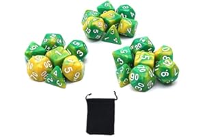 DollaTek Dadi poliedrici Set Giochi da Tavolo Dadi 3 Set Dadi 3 x 7 (21 Pezzi) Serie Die D20 D12 D10 D8 D6 D4 Dadi DND DND Rpg MTG Doppi Colori One Piece (Yelloe e Green)
