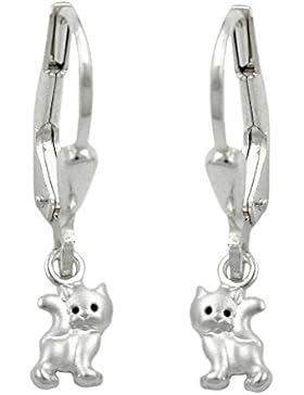 Gallay Ohrhänger mit Brisuren Katze matt glänzend Silber 925