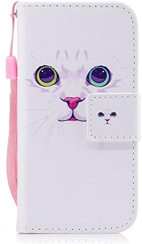 Gelusuk iPod Touch 5th/6th Generation Leather Wallet Case,Creative Cartoon [White Cat] Pattern PU Leather Foldable Folio Wallet Cover with Kickstand Feature Credit Card Slots Magnetic Closure For iPod Touch 5th/6th Generation