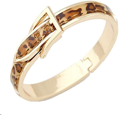Guirui Jewelry Classical Popular Gold Plated Leather Deployment Buckles Leopard Print Wide Cuff Bangle