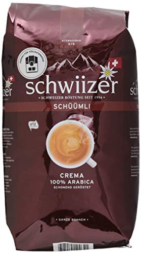 Schwiizer Schüümli Crema Ganze Kaffeebohnen (1kg, Stärkegrad 3/5, Premium Arabica) 1er Pack x 1kg