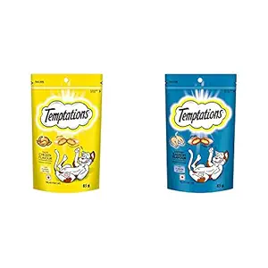Temptations Cat Treat, Tasty Chicken Flavour - 85 g & Cat Treat, Savoury Salmon Flavour - 85 g