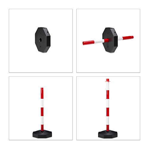 Relaxdays Kettenpfosten H x B x T: ca. 82 x 112 x 28 cm 4 Absperrpfosten aus Kunststoff mit 3 praktischen Absperrketten als Sperrpfosten mit stabilem Standfuß befüllbar mit Wasser, rot-weiß - 5