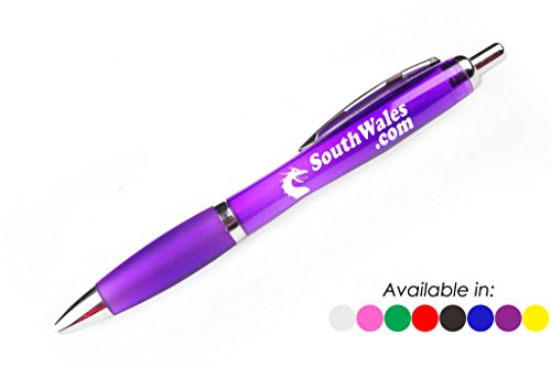 Pack of Custom Personalised Printed Curvy Purple Retractable Ballpoint Pens (Add Your Own Text and Logo) (500)