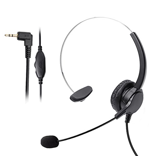 M. Way, casque d'écoute téléphonique monaural avec fiche de 2,5 mm, mains libres, antibruit, casque doté d'un micro et commande de sourdine du volume pour Panasonic Yealink Avaya Cisco Lg-nortel, etc
