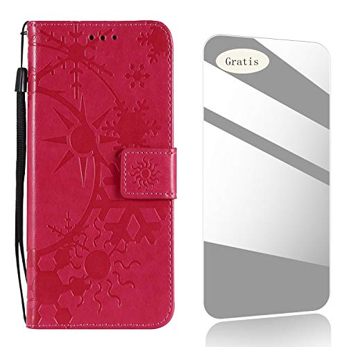 Preisvergleich Produktbild iPhone XS Max Hülle,THRION Sonnenschein Schneeflocke Handyhülle Schutzhülle[Kartenfächer][ kostenlos Schutzfilm aus gehärtetem Glas] für Apple iPhone XS Max – Rot